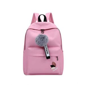 Unisex PU Leather Solid Medium Zipper Backpack (Pink)