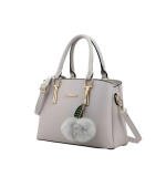 Women's PU Leather Solid Shoulder Zipper Handbag (Grey)