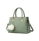 Women's PU Leather Solid Shoulder Zipper Handbag (Green)