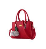Women's PU Leather Solid Shoulder Zipper Handbag (Red)