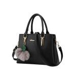 Women's PU Leather Solid Shoulder Zipper Handbag (Black)