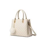 Women's PU Leather Solid Shoulder Zipper Handbag (Cream)