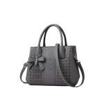 Women's PU Leather Solid Shoulder Zipper Handbag (Grey)