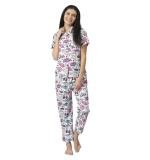 Women's Cotton Blend Printed Short Sleeve Night Suit (Multicolor)