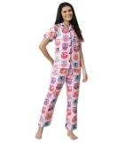 Women's Cotton Blend Printed Short Sleeve Night Suit (Pink)