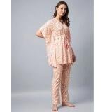 Women's Rayon Tie And Dye Kaftan Sleeve Night Suit (Multicolor)