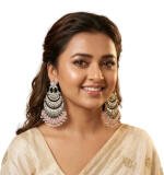 Women's Zinc Alloy Gold Plated Chandbali Earrings (Multicolor)