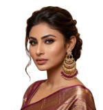 Women's Zinc Alloy Gold Plated Chandbali Earrings (Multicolor)