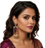 Women's Zinc Alloy Gold Plated Chandbali Earrings (Multicolor)