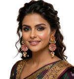 Women's Zinc Alloy Gold Plated Jhumka Earrings (Multicolor)
