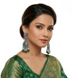Women's Zinc Alloy Gold Plated Chandbali Earrings (Multicolor)