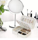 PU Leather Solid Jewelry Storage Box (White-Cream)