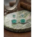 Women's Brass Silver Plated Drop Earrings (Green)