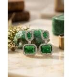 Women's Brass Silver Plated Drop Earrings (Green)