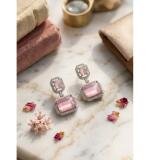 Women's Brass Silver Plated Drop Earrings (Pink)