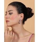 Women's Brass Silver Plated Drop Earrings (Pink)