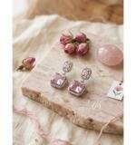 Women's Brass Silver Plated Drop Earrings (Pink)