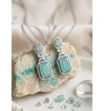 Women's Brass Silver Plated Drop Earrings (Turquoise)