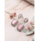 Women's Brass Silver Plated Drop Earrings (Pink)