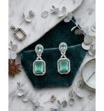 Women's Brass Silver Plated Drop Earrings (Green)
