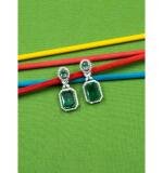 Women's Brass Silver Plated Drop Earrings (Green)