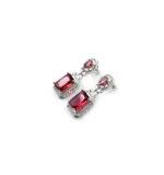 Women's Brass Silver Plated Drop Earrings (Red)
