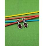 Women's Brass Silver Plated Drop Earrings (Red)