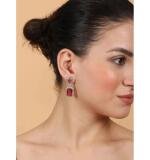 Women's Brass Silver Plated Drop Earrings (Red)