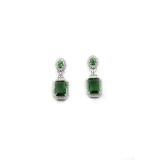 Women's Brass Silver Plated Drop Earrings (Green)