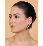 Women's Brass Silver Plated Drop Earrings (Green)