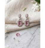 Women's Brass Silver Plated Drop Earrings (Pink)