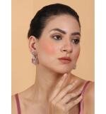 Women's Brass Silver Plated Drop Earrings (Pink)