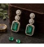Women's Brass Silver Plated Drop Earrings (Green)
