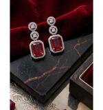 Women's Brass Silver Plated Drop Earrings (Red)