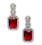 Women's Brass Silver Plated Drop Earrings (Red)