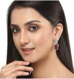 Women's Brass Silver Plated Drop Earrings (Red)
