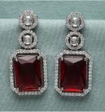 Women's Brass Silver Plated Drop Earrings (Red)
