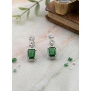 Women's Brass Silver Plated Drop Earrings (Green)