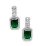 Women's Brass Silver Plated Drop Earrings (Green)