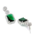 Women's Brass Silver Plated Drop Earrings (Green)