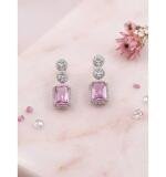 Women's Brass Silver Plated Drop Earrings (Pink)