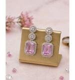 Women's Brass Silver Plated Drop Earrings (Pink)