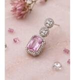 Women's Brass Silver Plated Drop Earrings (Pink)