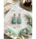 Women's Brass Silver Plated Drop Earrings (Turquoise)