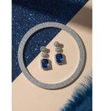 Women's Brass Silver Plated Drop Earrings (Blue)