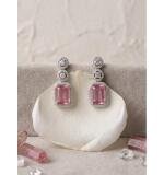 Women's Brass Silver Plated Drop Earrings (Pink)