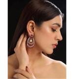 Women's Brass Silver Plated Chandbali Earrings (Red)