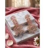 Women's Brass Silver Plated Drop Earrings (Pink)
