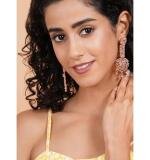 Women's Brass Silver Plated Drop Earrings (Pink)