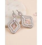 Women's Brass Silver Plated Drop Earrings (Pink)